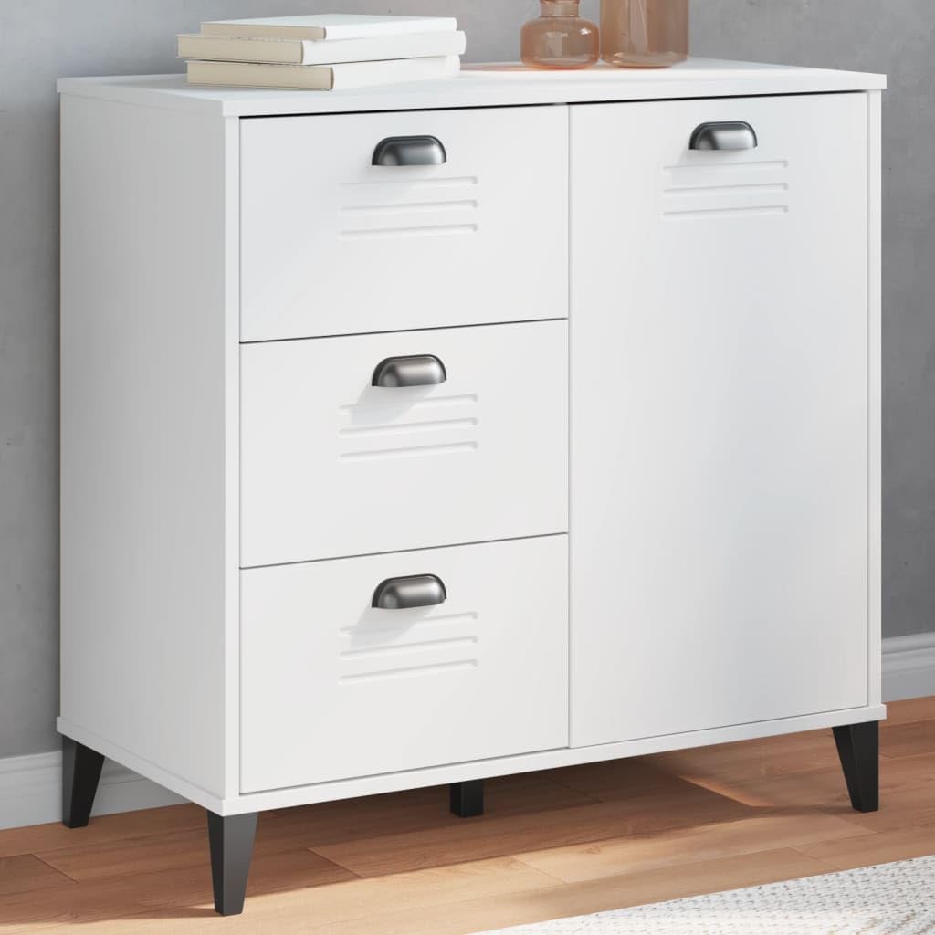vidaXL White Solid Pine Wood Sideboard Buffet - Industrial Style Storage Cabinet with Drawers/Door for Living Room