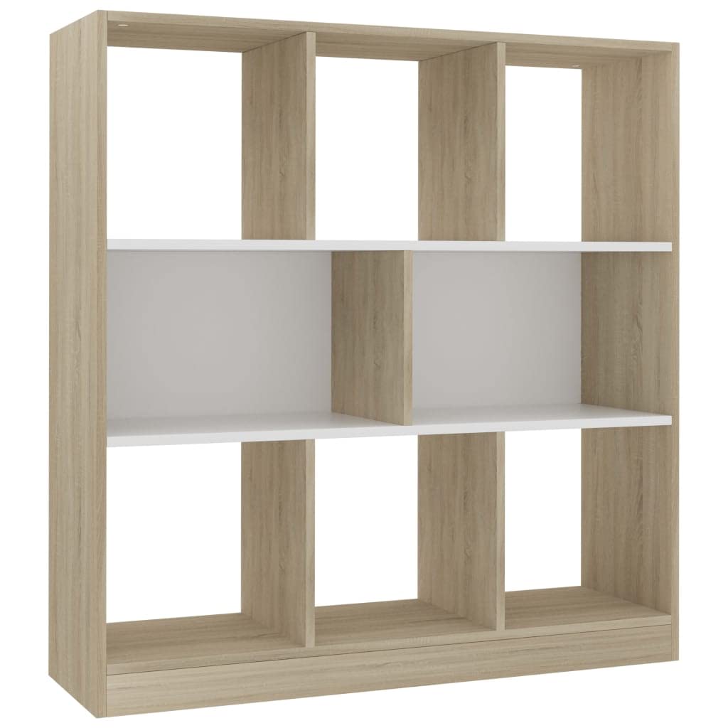 vidaXL Book Cabinet, Book Cabinet Open Shelf Bookcase, Wall Bookshelf for Living Room, Shelving Unit, Modern, White and Sonoma Oak Engineered Wood