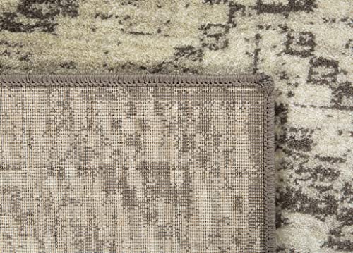 HomeRoots Grey Heat-Set Polypropelene 5’ x 8’ Gray Beige Distressed Diamond Area Rug