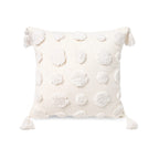 Plworld Boho White Lumbar Throw Pillow Cover 12X20 Inch With Tassels, Pom Pom Tufted Cream Chenille Fabric Small Accent Textured