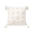 Plworld Boho White Throw Pillow Cover 18X18 Inch With Tassels, Pom Pom Tufted Decorative Cream Chenille Fabric Accent Textured C