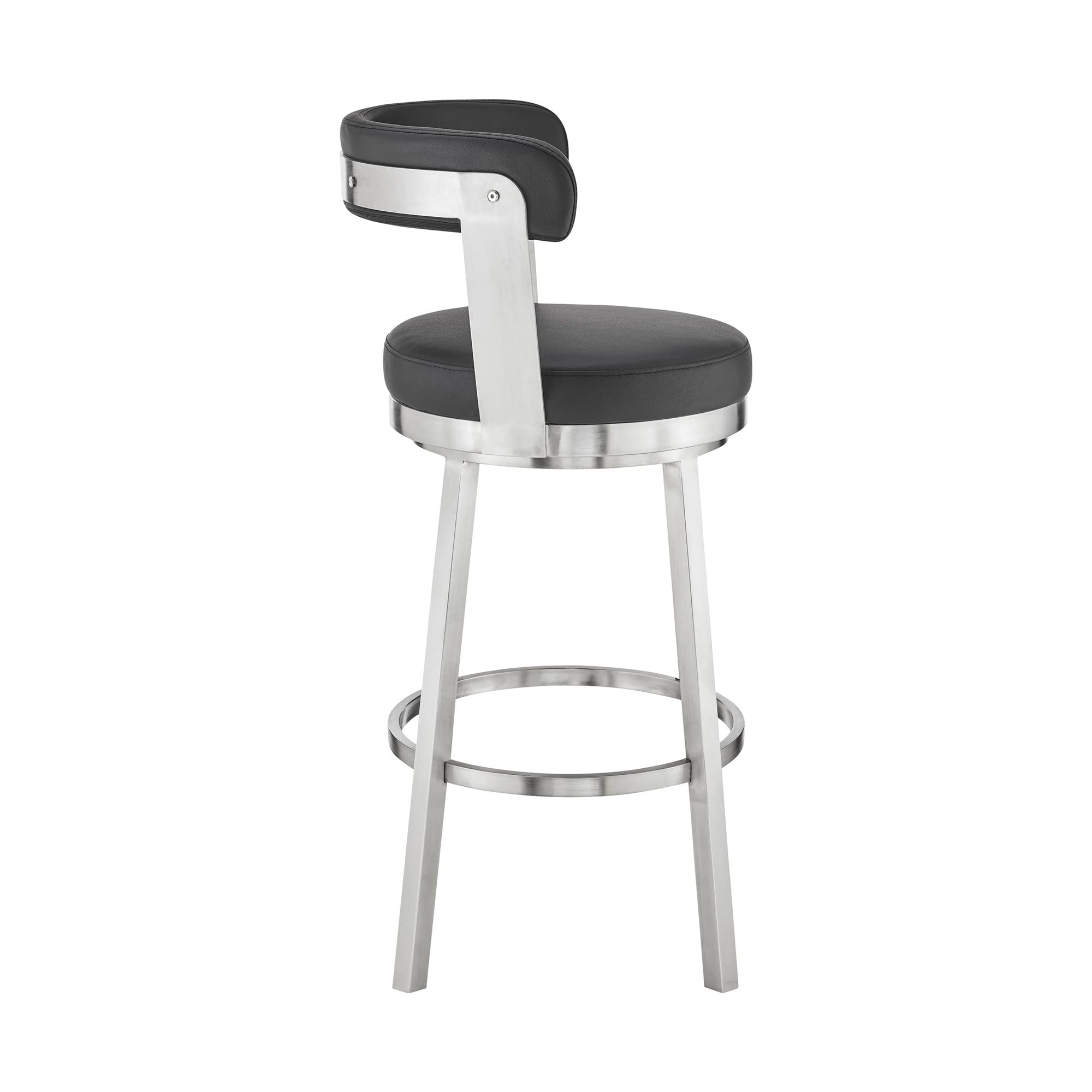 HomeRoots 26' Chic Black Faux Leather with Stainless Steel Finish Swivel Bar Stool