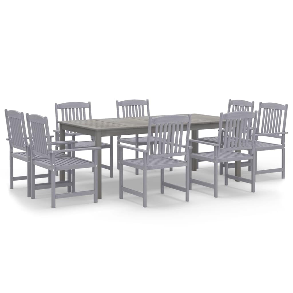 vidaXL 7-Piece Acacia Wood Patio Dining Set - Gray Outdoor Dining Furniture with Sturdy Frame and Umbrella Hole, for Gardens/Decks