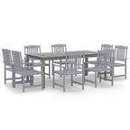 vidaXL 7-Piece Acacia Wood Patio Dining Set - Gray Outdoor Dining Furniture with Sturdy Frame and Umbrella Hole, for Gardens/Decks