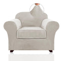 Princedeco 2 Piece Chair Cover Velvet Chair Slipcovers Soft Armchair Cover Furniture Protector With Arms Width Up To 49 Inch Chair Sofa Cover With Individual Cushion Covers(Small, Oatmeal)