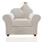 Princedeco 2 Piece Chair Cover Velvet Chair Slipcovers Soft Armchair Cover Furniture Protector With Arms Width Up To 49 Inch Chair Sofa Cover With Individual Cushion Covers(Small, Oatmeal)