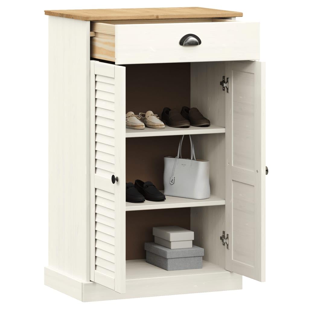 Vidaxl Shoe Cabinet Vigo White 23.6''X13.8''X37.8'' Solid Wood Pine