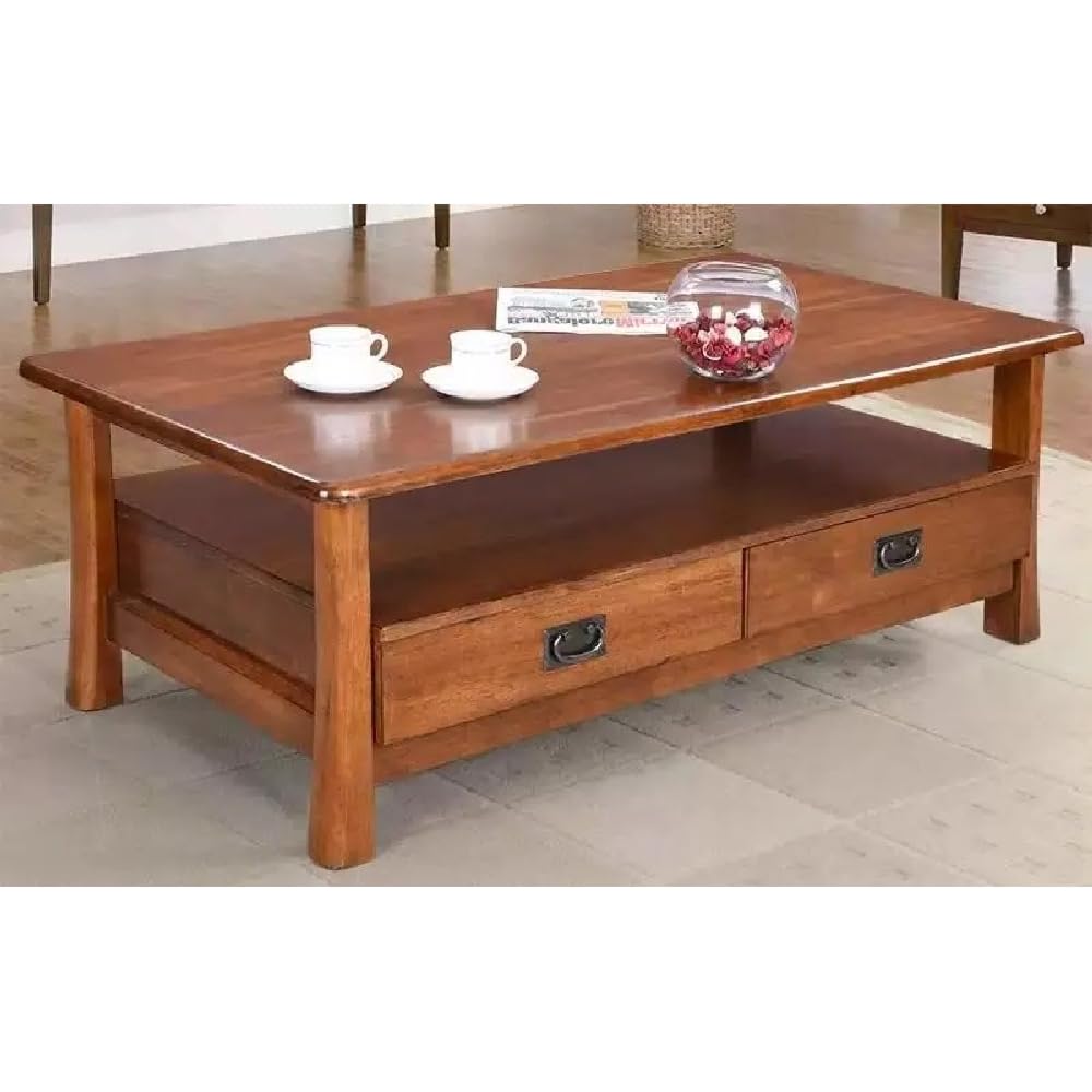 Royaloak Texas American Wooden Center Table For Living Room | Solid Wood | Bottom Shelf For Added Storage | Modern Design With D