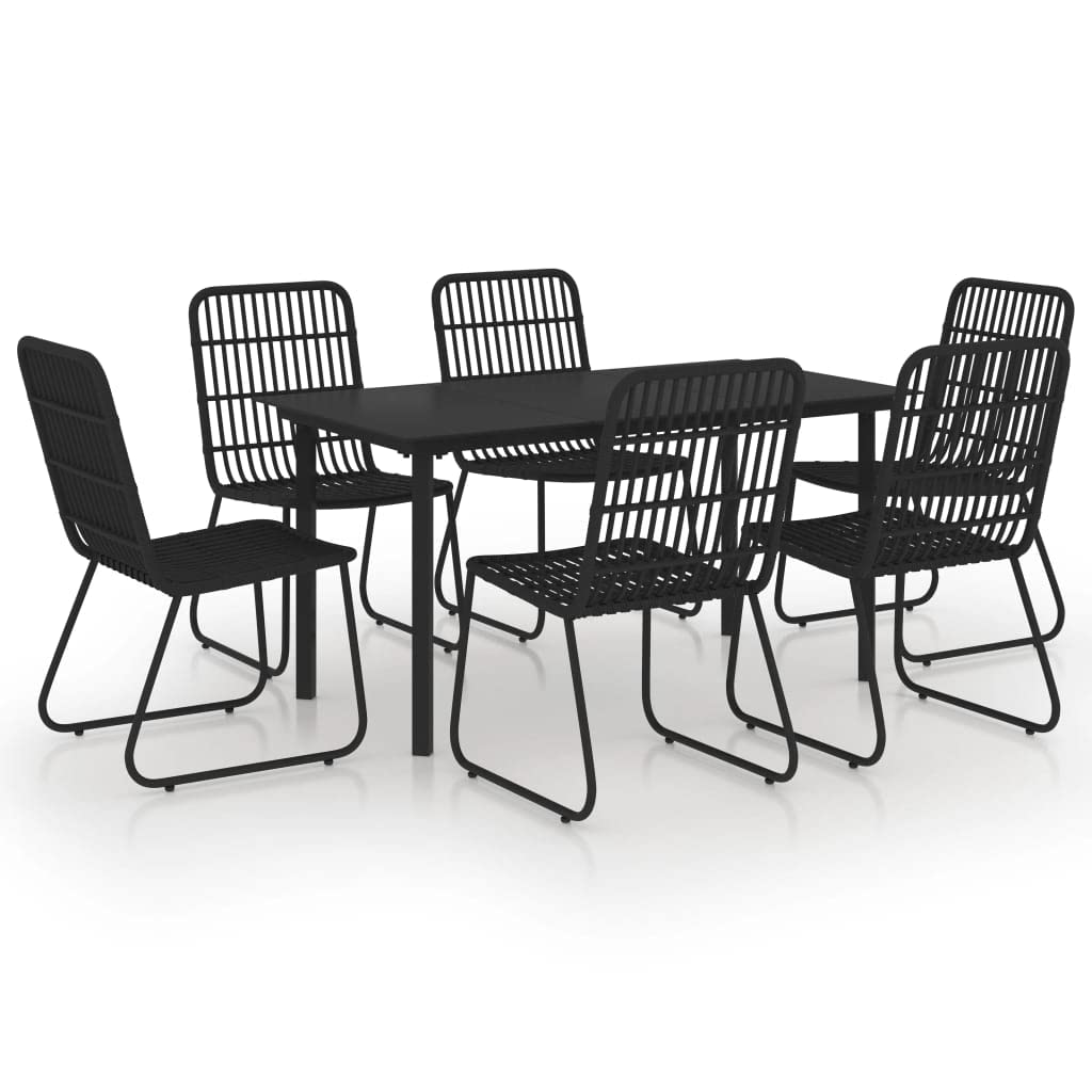 vidaXL 5-Piece Patio Dining Set: Black Poly Rattan, Powder-Coated Steel and Glass, Lightweight Outdoor Furniture, Weather-Resistant Chair Seats
