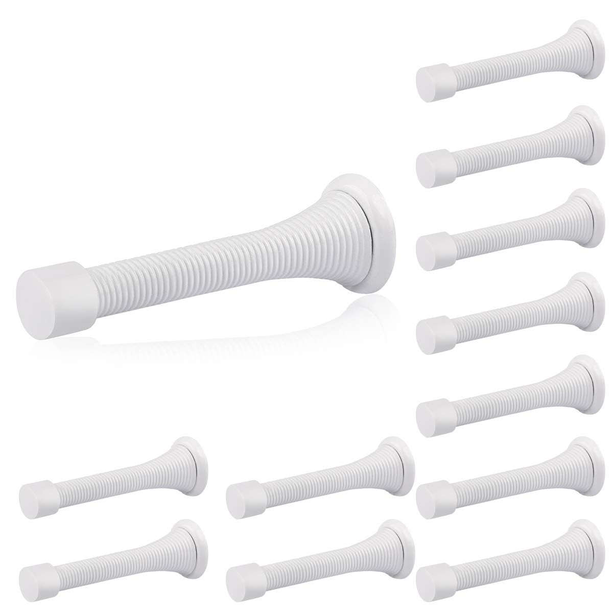 Homotek 12 Pack Spring Door Stops,3-1/8    Heavy Duty Door Stop - Flexible Spring Door Stopper With Low Mounted White Rubber Bum