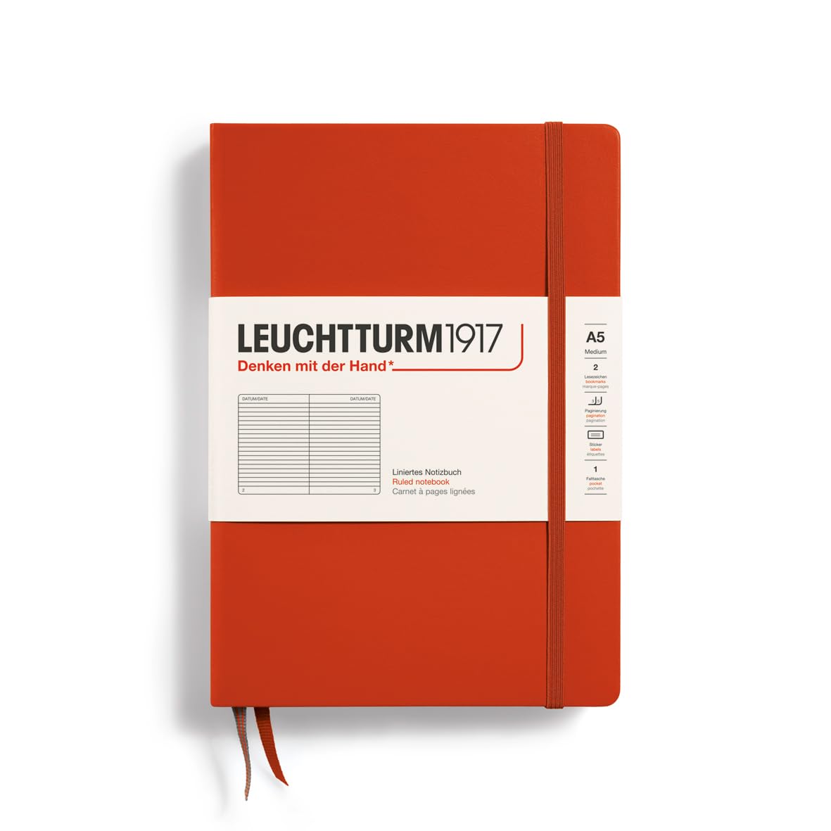 Leuchtturm1917 - Natural Colors - Hardcover Notebook - 251 Numbered Pages (Ruled Paper, Fox Red)