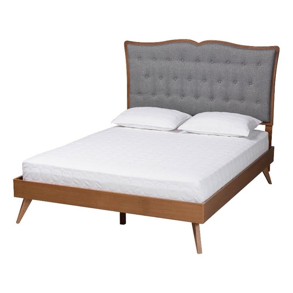 Baxton Studio Hawthorn Classic And Traditional Grey Fabric And Walnut Brown Finished Wood Queen Size Platform Bed
