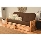 Kodiak Furniture Lodge Storage Futon with Linen Fabric Mattress in Natural/Brown
