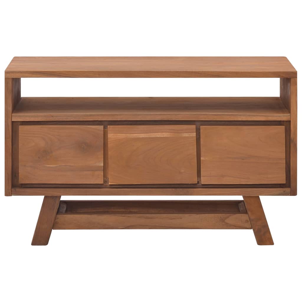 vidaXL Compact Scandinavian Style TV Stand in Solid Teak Wood with 3 Spacious Drawers for Storage and Sturdy Legs for Stability
