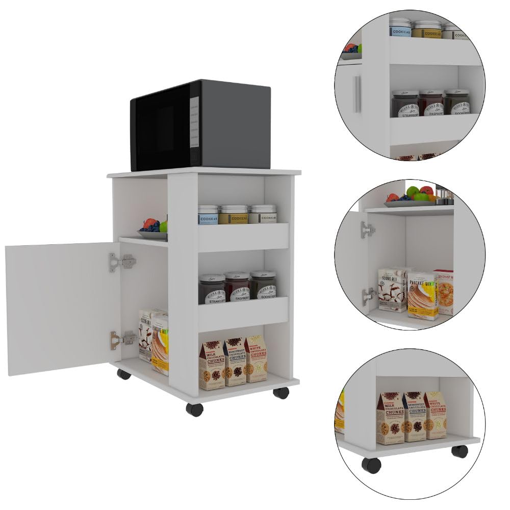 Kitchen Cart Newark, Three Side Shelves - White