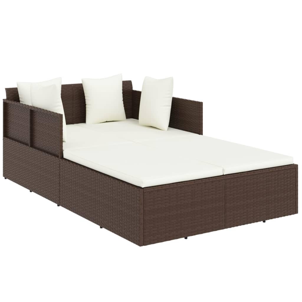 vidaXL Poly Rattan Sunbed with Cushions | Outdoor Lounge Bed | Weather- Sunbed | Comfortable Garden/Patio Furniture | Brown
