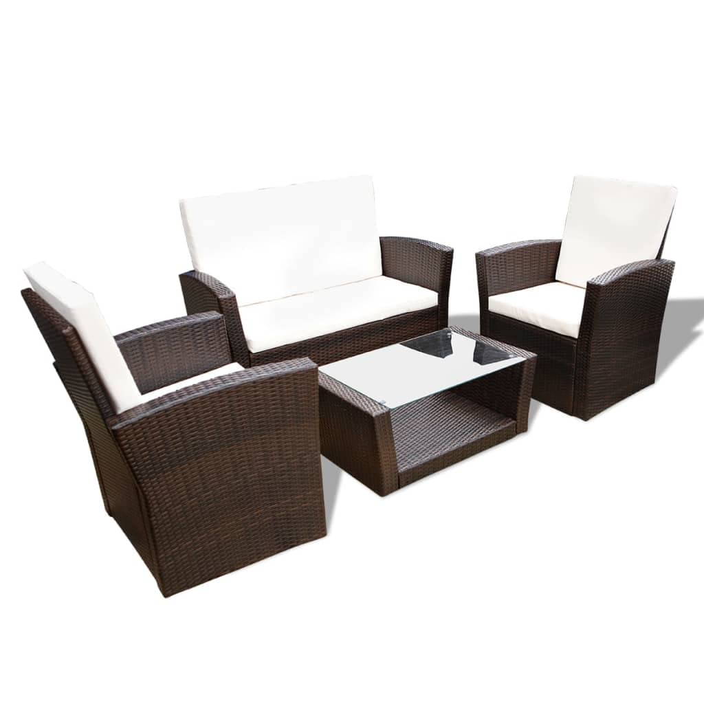 vidaXL 10 Pieces Garden Sofa Set Poly Rattan Brown Outdoor Patio Table Chair