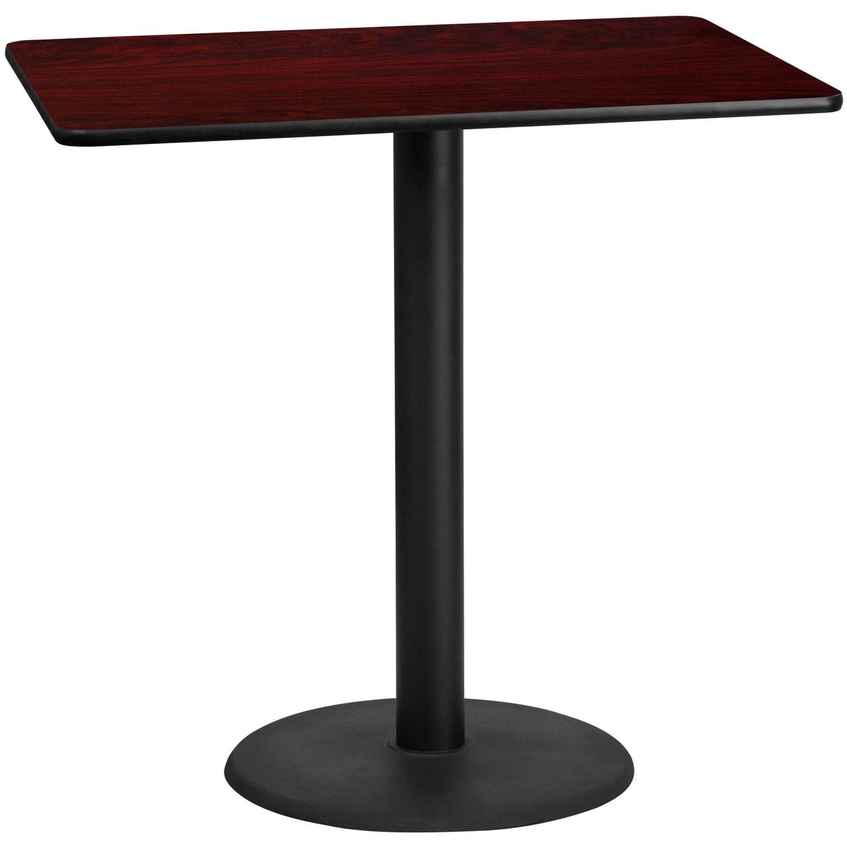 Flash Furniture 30'' x 48'' Rectangular Mahogany Laminate Table Top with 24'' Round Bar Height Table Base