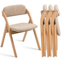 Homefun Folding Chairs With Cushion Padded Foldable Chiars 4 Pack - Wooden Dining Fold Seat With Removable Cover Extra Chair For Guests Kitchen Office Wedding Party Picnic, Khaki
