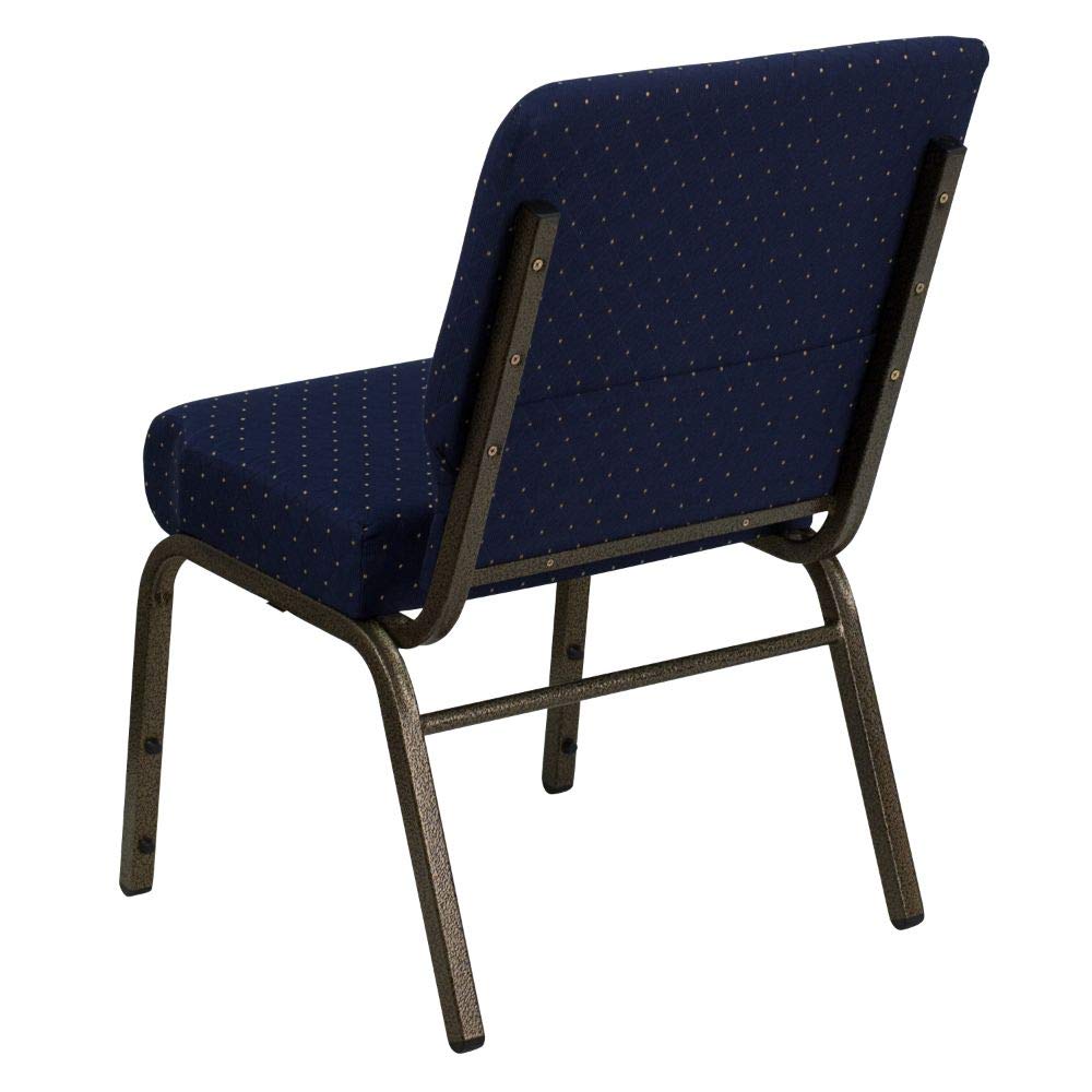 Flash Furniture HERCULES Series 21''W Stacking Church Chair in Navy Blue Dot Patterned Fabric - Gold Vein Frame