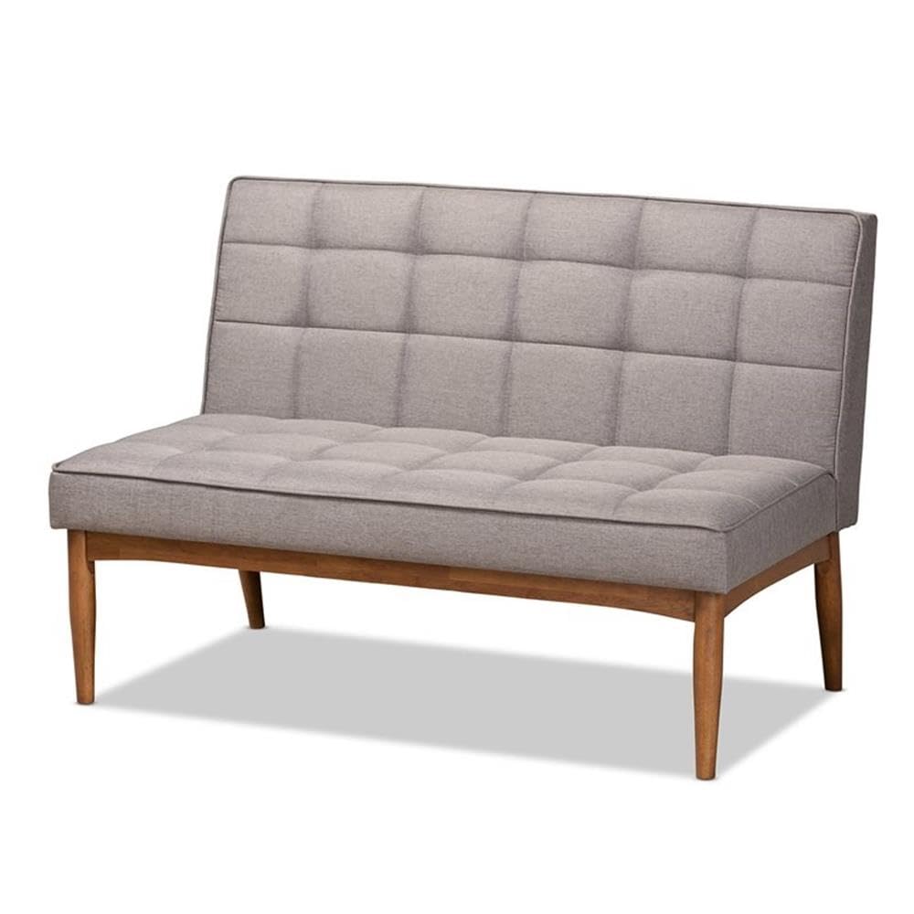 Baxton Studio Sanford Mid-Century Modern Grey Fabric Upholstered and Walnut Brown Finished Wood 4-Piece Dining Nook Set