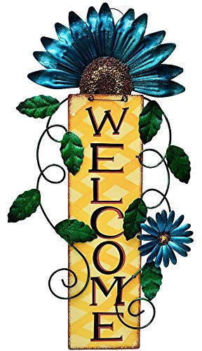 Morning View Rustic Blue Metal Daisy Welcome Sign For Front Door Yard Garden Outdoor Patio Fence Home Decor 15 Inch