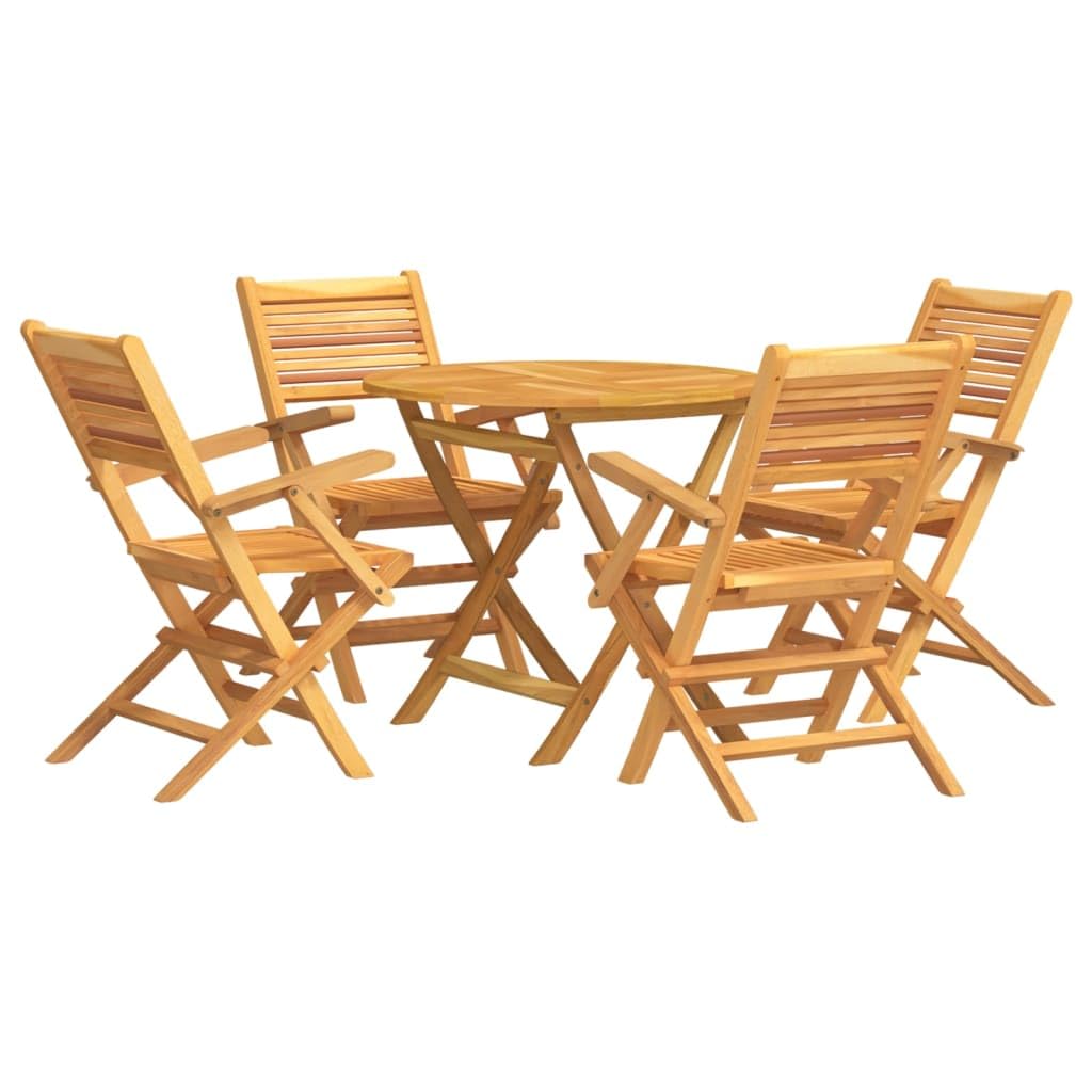 vidaXL Scandinavian Style Solid Teak Wood 5-Piece Foldable Patio Dining Set – Round Table with Parasol Hole and 4 Chairs