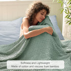 Phf Cooling Waffle Blanket Twin Size, Lightweight 60% Rayon Derived From Bamboo & 40% Cotton Breathable Blanket For Hot Sleepers, Soft And Luxury For Bed Couch And Sofa, 66'X90', Sage Green