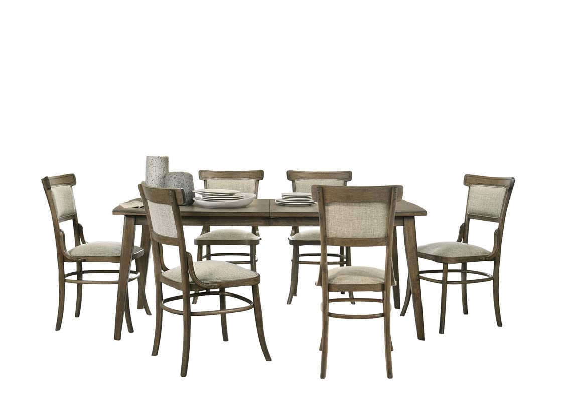 Lilola Home Bistro Vintage Walnut 7 Piece 72&quot; Dining Table Set with Off White Fabric Dining Chairs