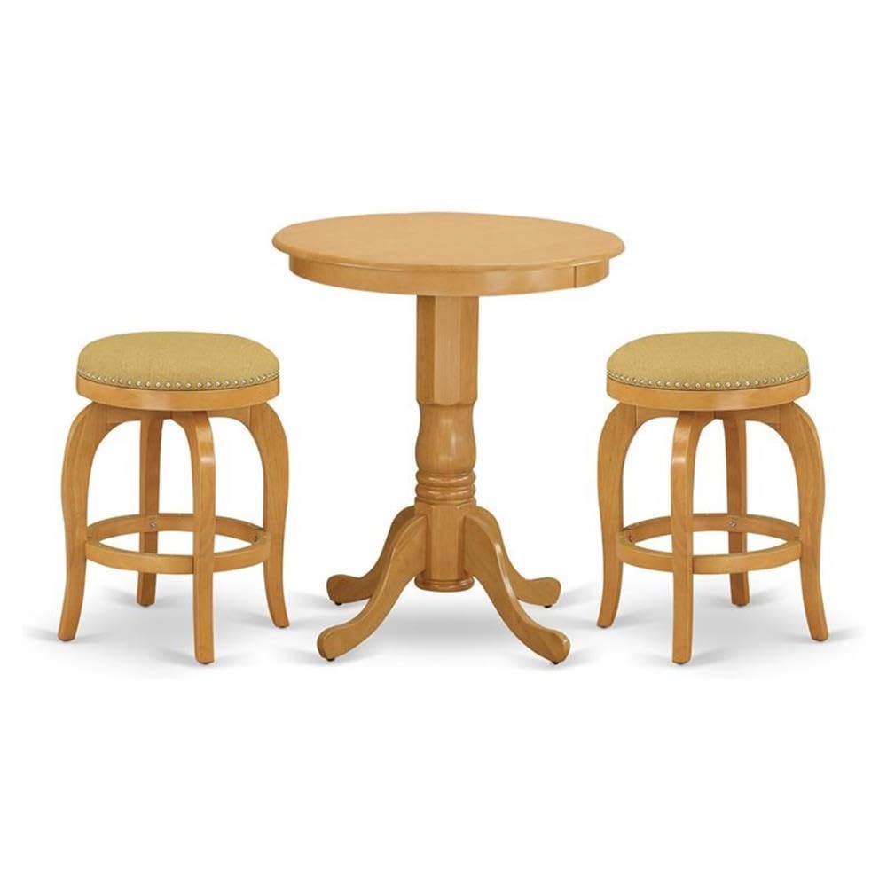 East West Furniture Edbf3-Oak-16 3 Piece Counter Height Dining Table Set Contains A Round Kitchen Table With Pedestal And 2 Backless Stools, 30X30 Inch, Oak
