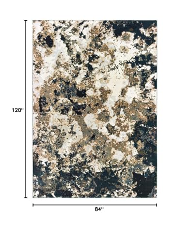HomeRoots 7' X 10' Ivory Navy Abstract Marble Indoor Area Rug