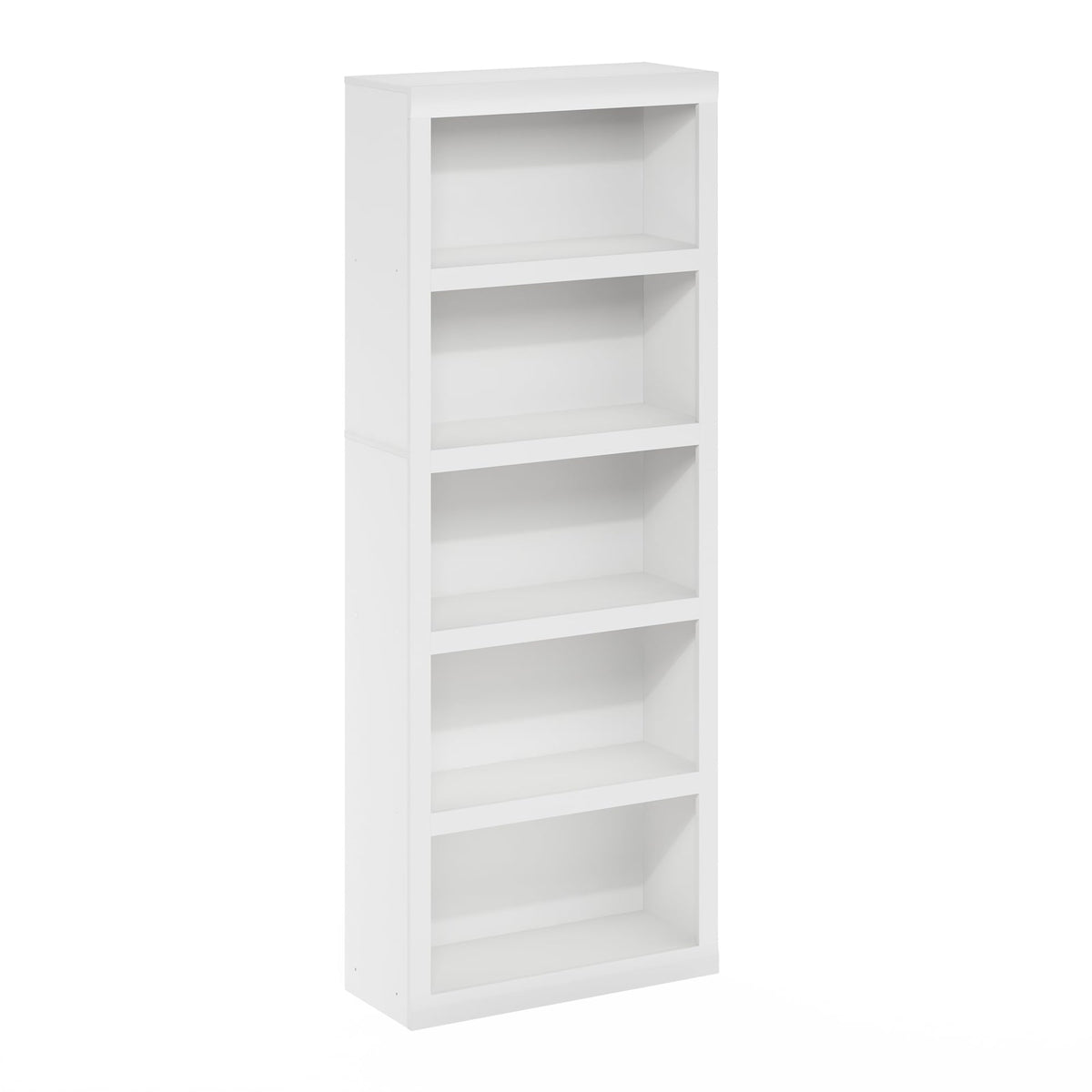 Furinno Rail 5-Tier Open Shelf Bookcase With Classic Style Edges, White