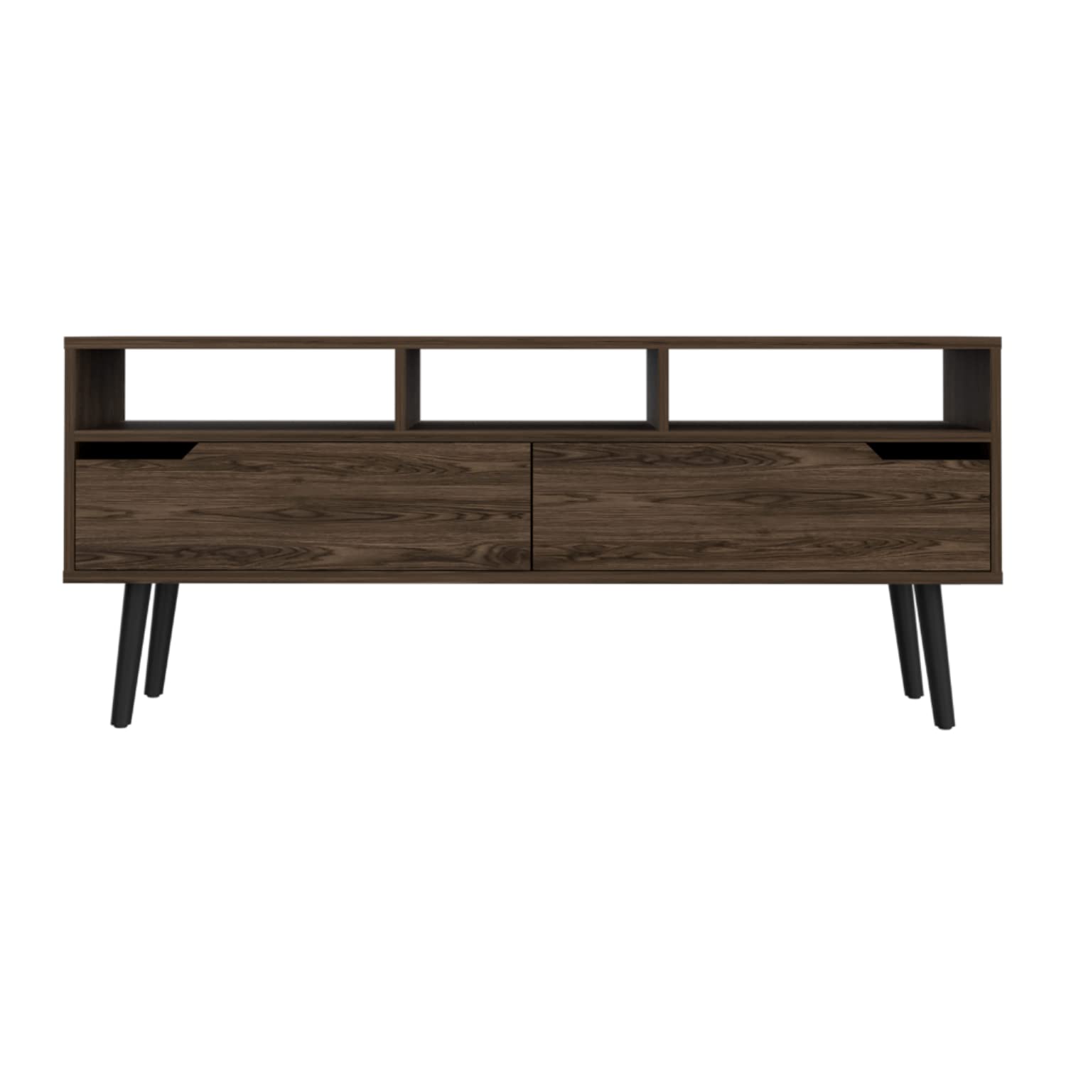 Kobe Tv Stand for Tv´S Up 52&quot;, 3 Open Shelves, 2 Flexible Drawers, Dark Walnut