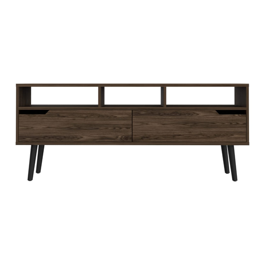 Kobe Tv Stand for Tv´S Up 52", 3 Open Shelves, 2 Flexible Drawers, Dark Walnut