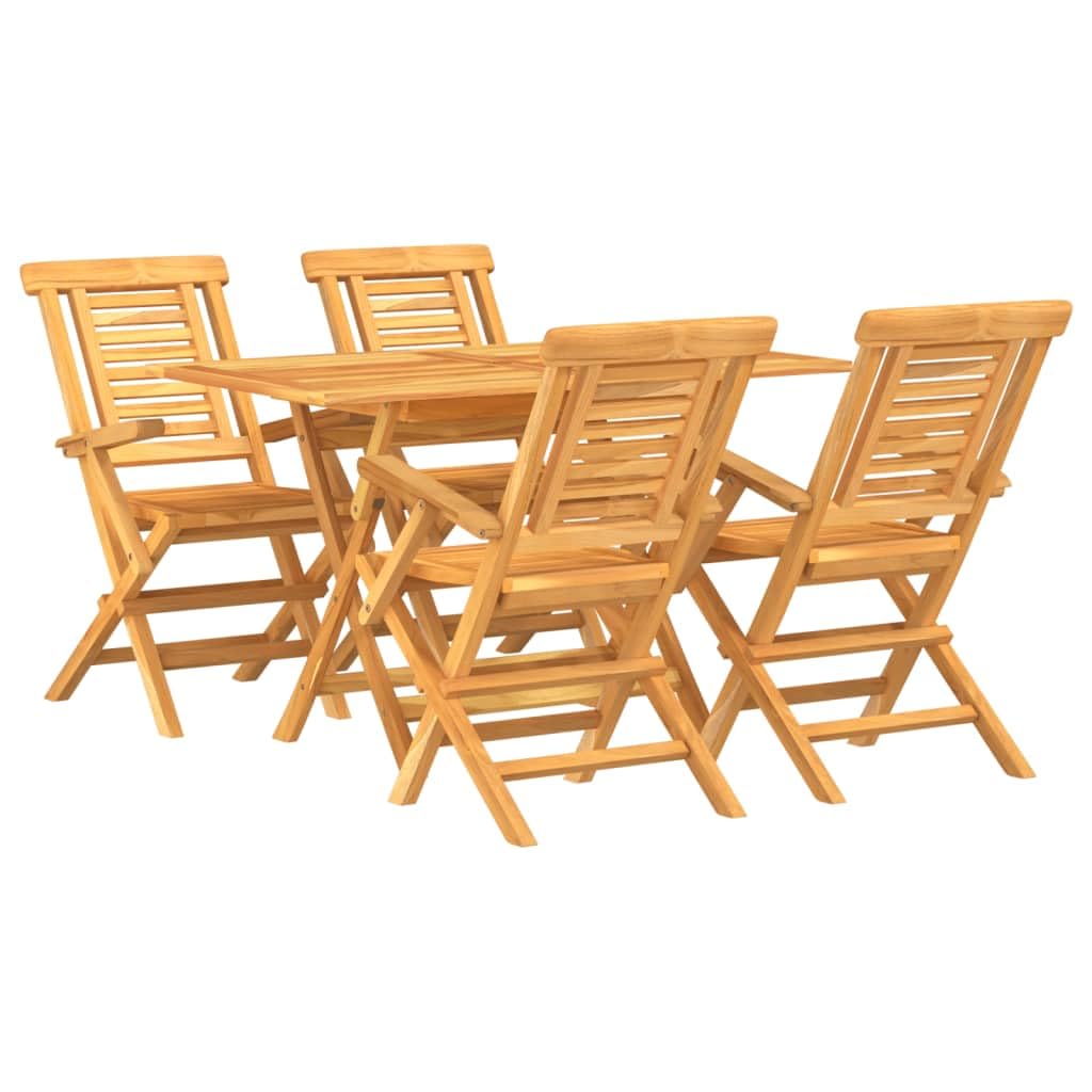 vidaXL 5-Piece Outdoor Dining Set - Foldable Solid Teak Wood Table and Chairs with Parasol Hole, Comfortable Slatted Design for 