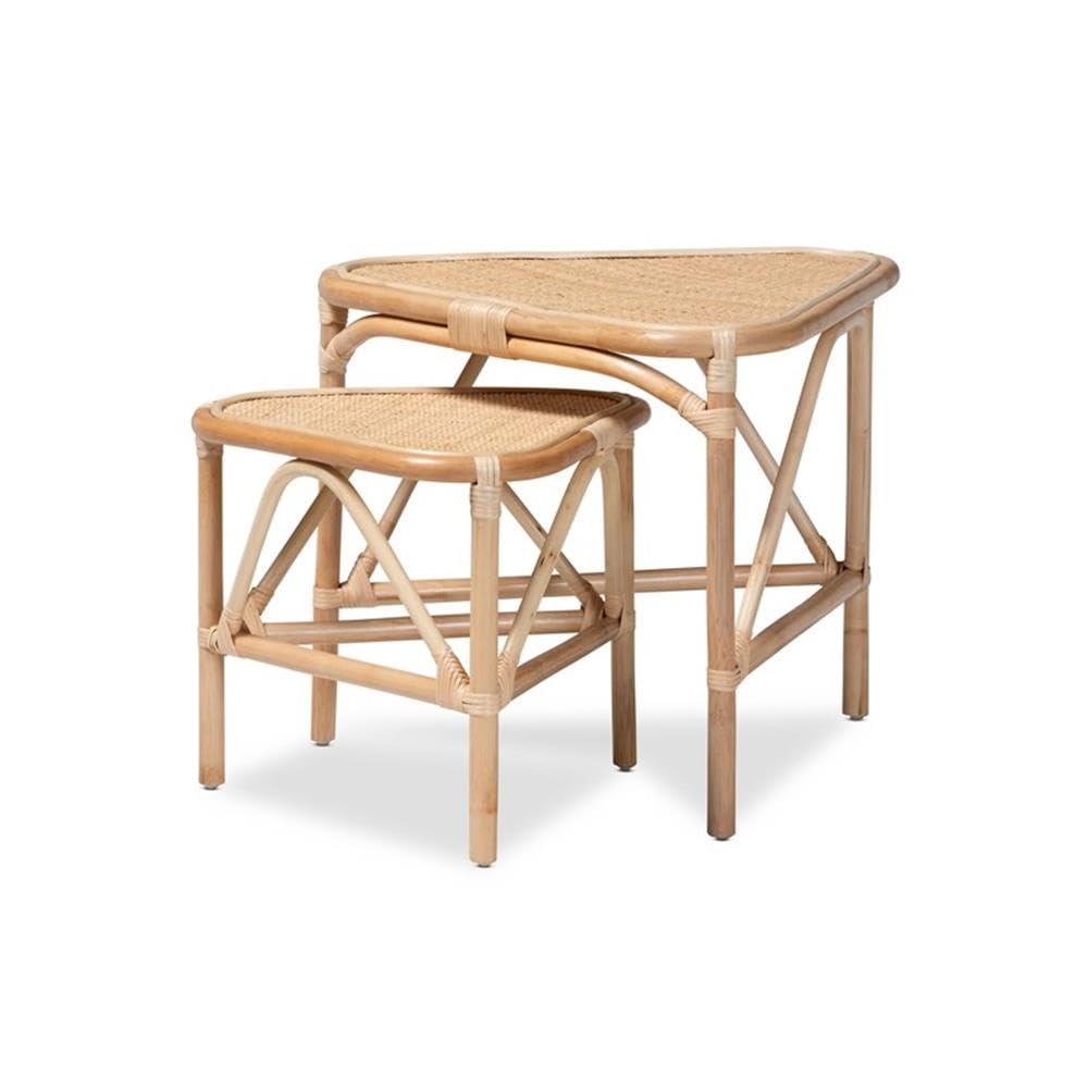 Baxton Studio Jayden Modern Bohemian White Fabric Upholstered and Natural Brown Finished Rattan 5-Piece Living Room Set