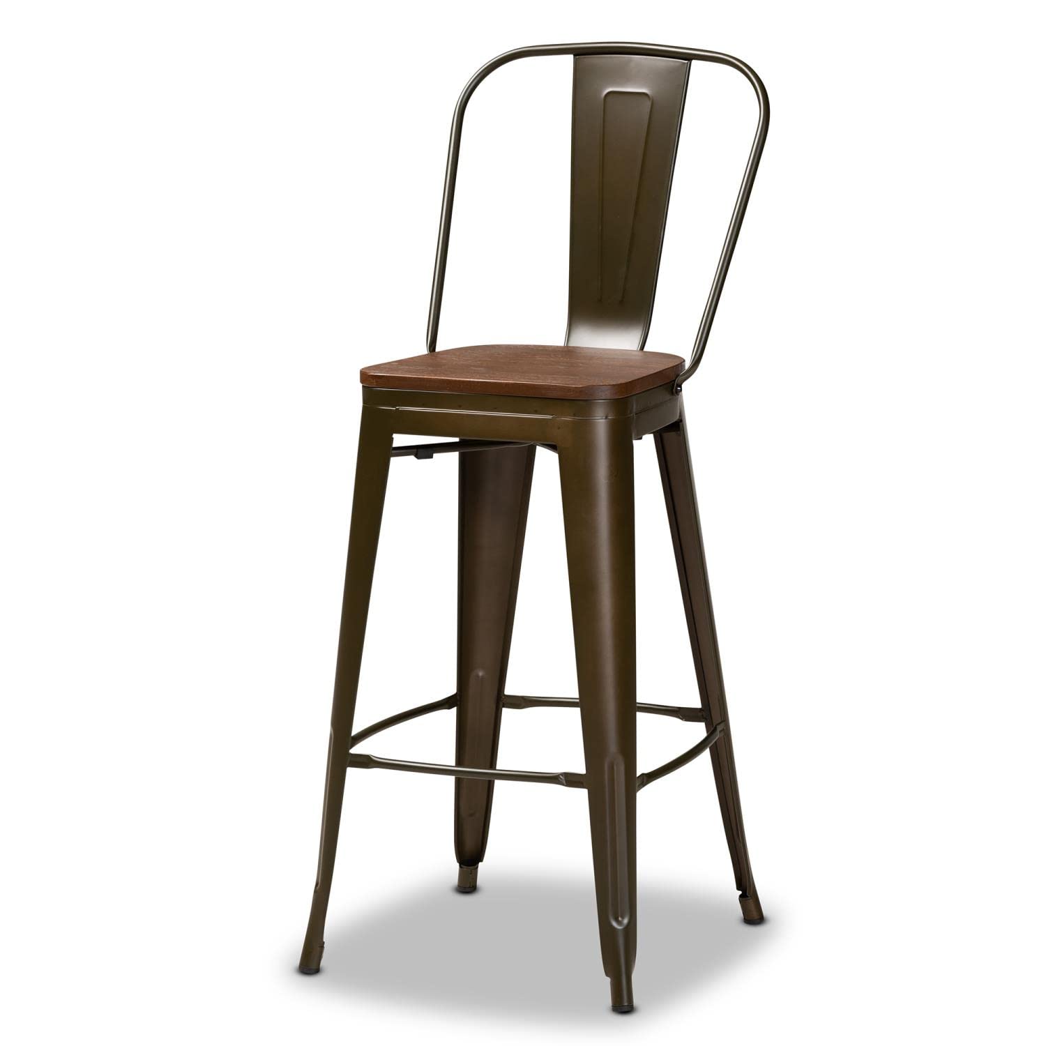 Baxton Studio Rosetta Brown Metal and Brown Finished Wood 4-Piece Bar Stool Set