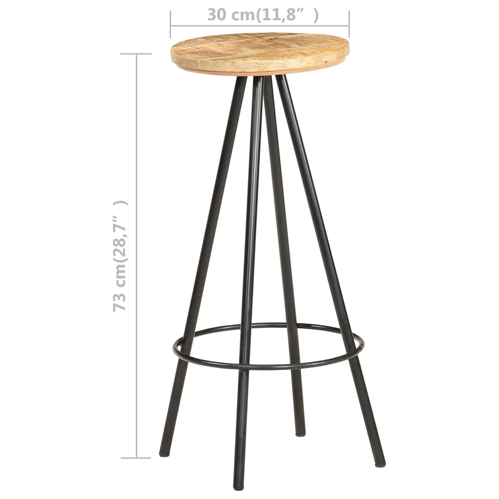 vidaXL Industrial Bar Stools - Set of 2, Rough Mango Wood, Sturdy Iron Base, Unique Wood Grains, Brown and Black