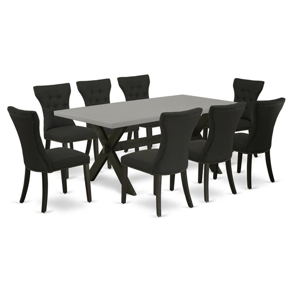 East West Furniture X697Ga124-9 9 Piece Dining Room Set Includes A Rectangle Kitchen Table With X-Legs And 8 Black Linen Fabric Upholstered Parson Chairs, 40X72 Inch, Multi-Color