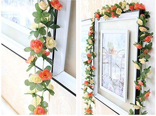 Miracliy 5 Pack 44 Ft Fake Rose Vine Flowers Plants Artificial Flower Hanging Rose Ivy Home Hotel Office Wedding Party Garden Cr
