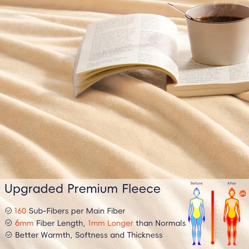 Phf Ultra Soft Fleece Blanket King Size, No Shed No Pilling Luxury Plush Cozy 300Gsm Lightweight Blanket For Bed, Couch, Chair, Sofa Suitable For All Season, 108' X 90', Beige