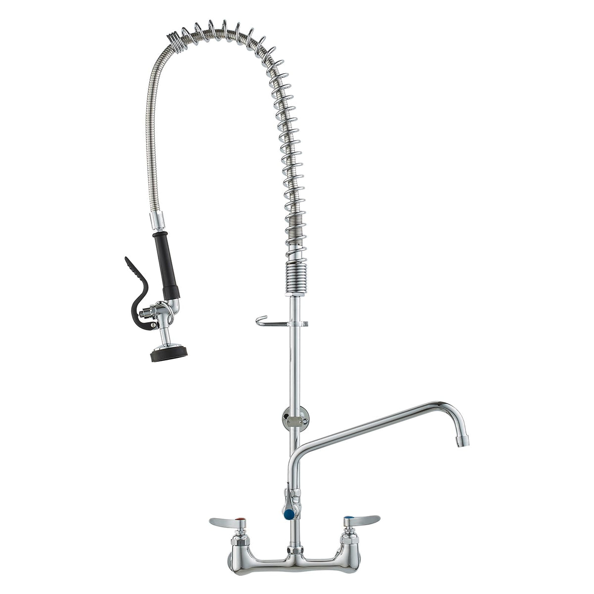 VEVOR Commercial Faucet with Pre-Rinse Sprayer, 36'' Height, 8'' Center, 12'' Swing Spout, Wall Mount Kitchen Sink Faucet, Brass