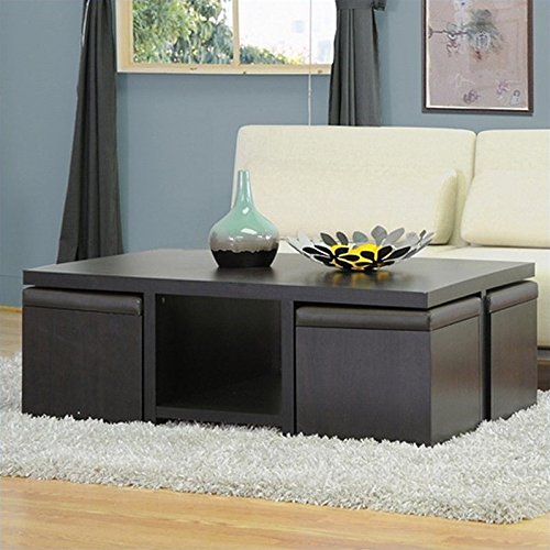 Baxton Studio Prescott 5-Piece Modern Table and Stool Set with Hidden Storage