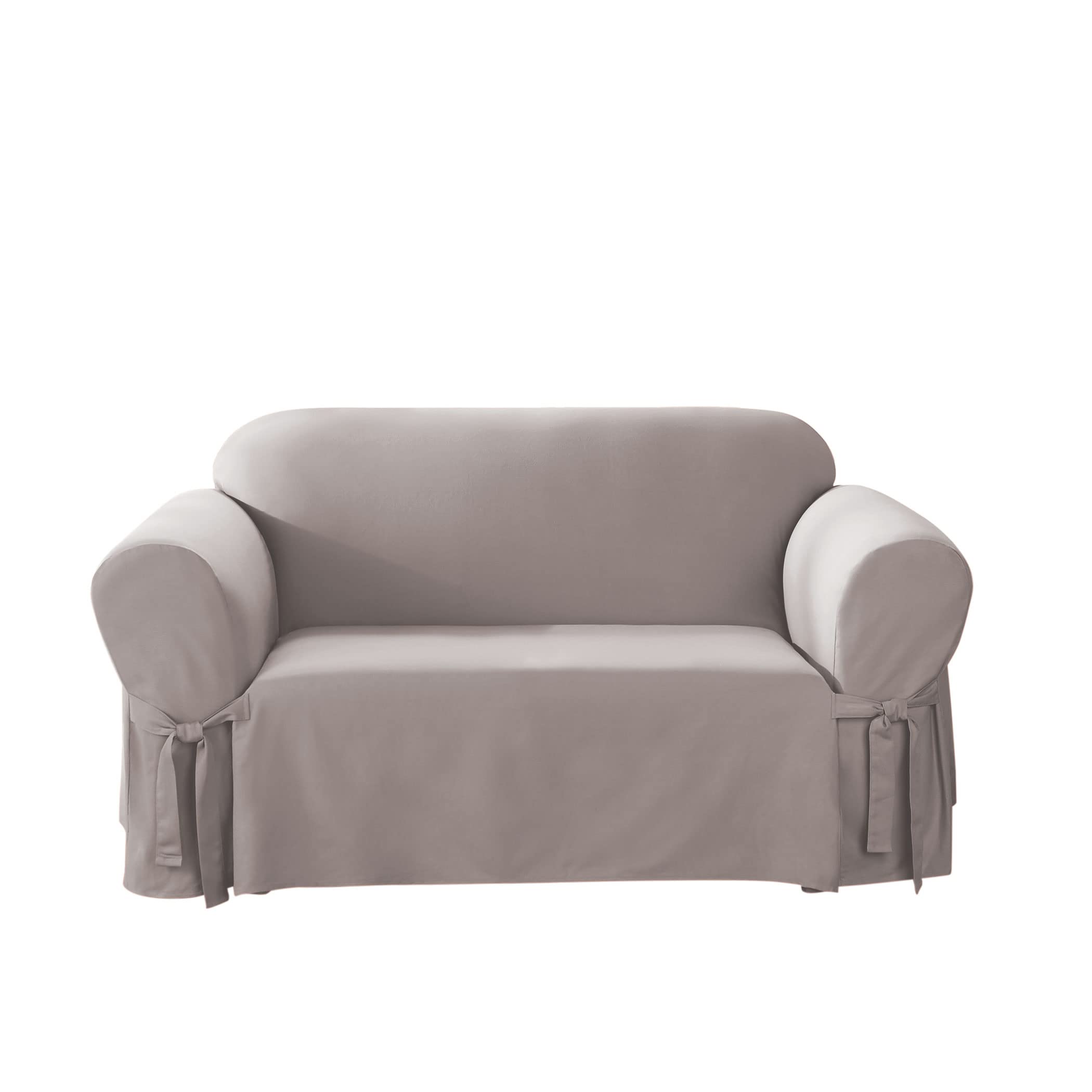 Surefit Cotton Duck Loveseat Box Cushion One Piece Slipcover, Furniture Cover, Relaxed Woven Fit, 100% Cotton, Machine Washable, Gray