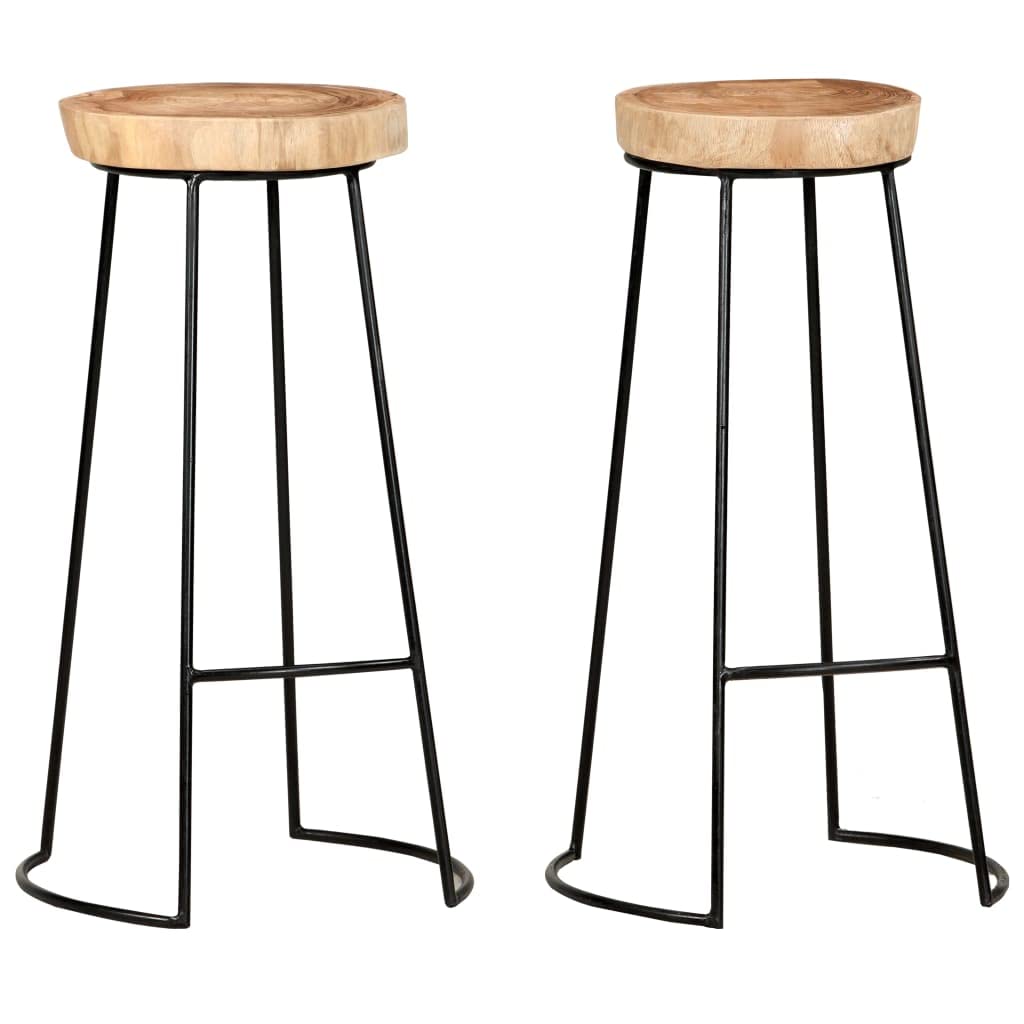 vidaXL Solid Acacia Wood Bar Stools - Bohemian Light Wood and Black Finish, Set of 2, Durable Powder Coated Steel, Comfortable Footrest, Easy Assembly