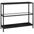 vidaXL Shelf in Transparent and Black Marble, Tempered Glass and Iron Construction, Versatile Corner Display Shelf for Home and Office, Measures 39.4"x14.2"x35.4"