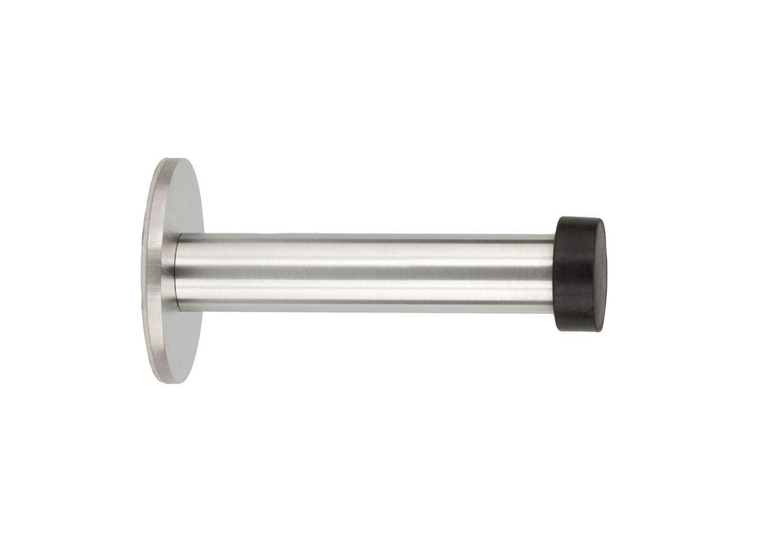 Evi | Wall Mounted Doorstop | 3.5' X 1.77' | Natural Silicone Black Rubber | Adhesive Installation | Stainless Steel | Mod. I-