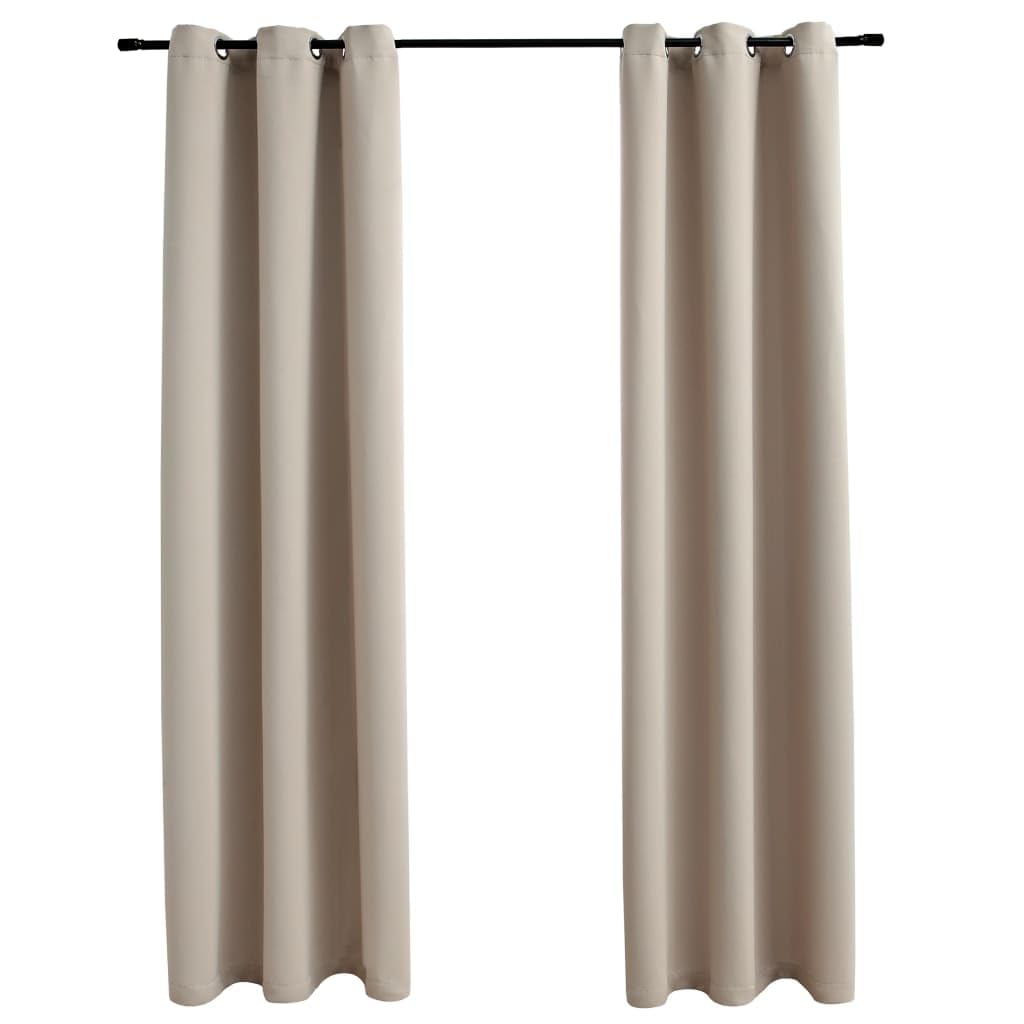 vidaXL Beige Blackout Curtains with Rings, Simple Elegant Design, 2 pcs Set, Resistant Fabric, 37"x95", Light Blocking, Machine Washable