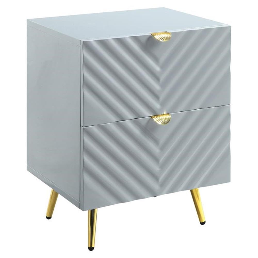 Acme Furniture Finish Nightstand with 2 Drawers, Gray High Gloss