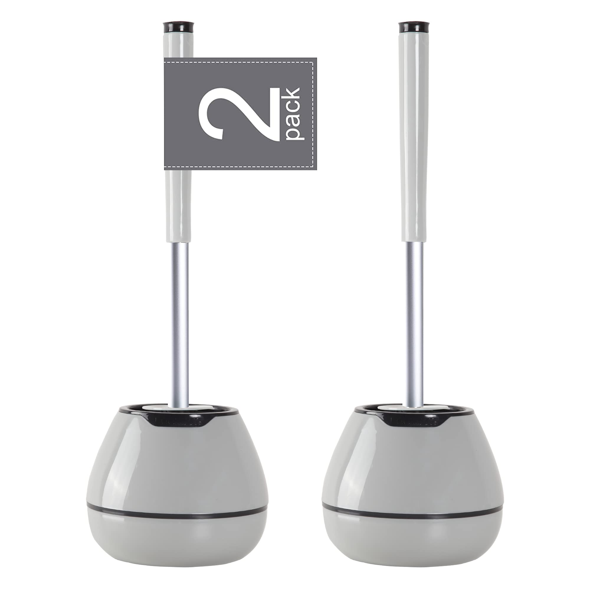 BOOMJOY Toilet Brush and Holder Set 2 Pack, Silicone Toilet Bowl Cleaner Brush, Toilet Scrubber Brush with Tweezers for Bathroom